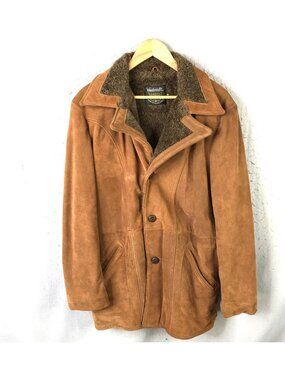 Old Money Coat Mens 40 Brown Suede Faux Fur Lined Single Breasted 70s Statement